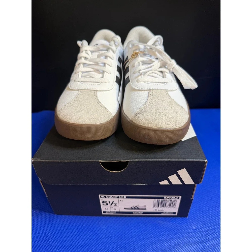 Adidas VL Court 3.0 K White Black Gum Sole Sneakers‎ ID9062 US 5.5 NIB